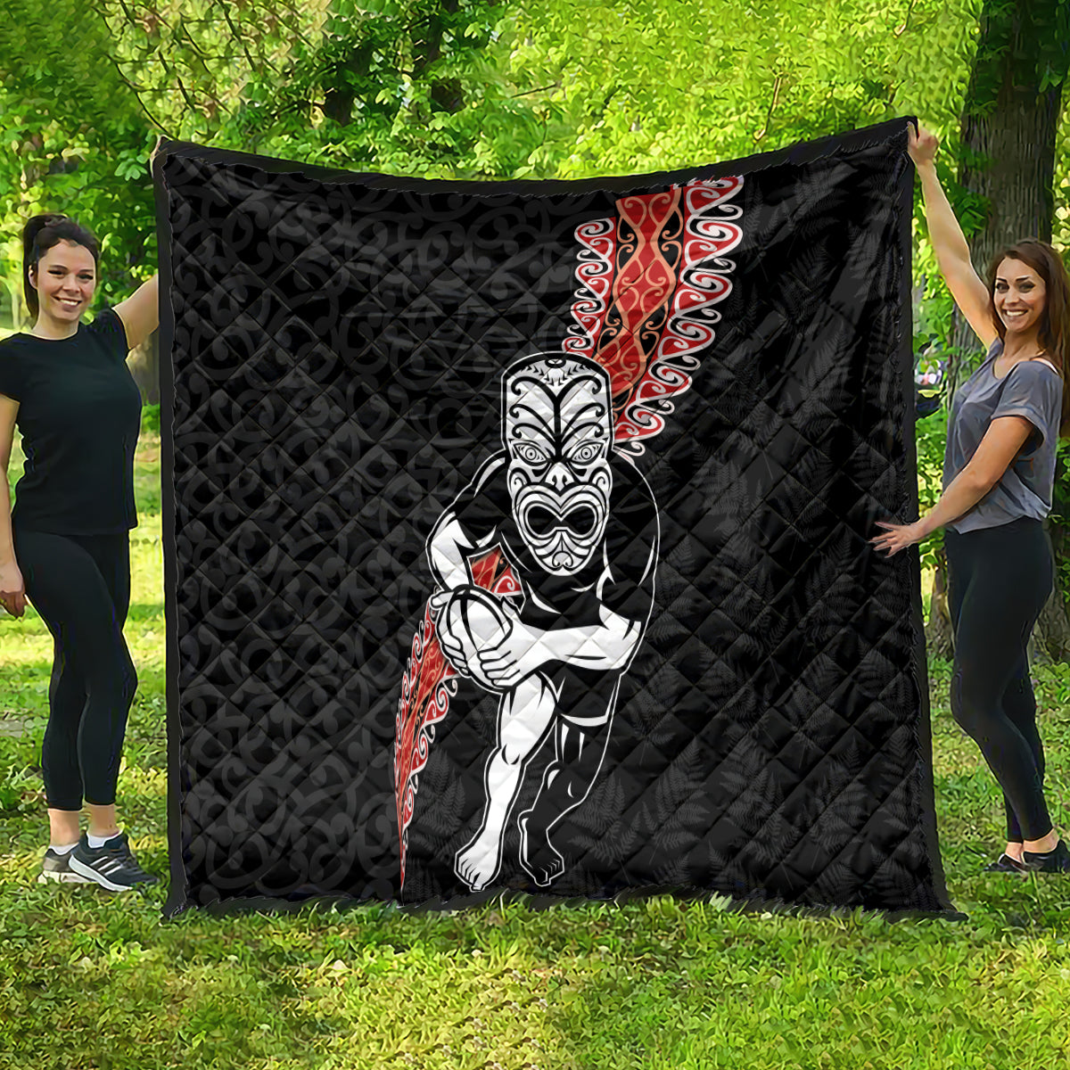 New Zealand Maori Warrior Rugby Quilt Maori and Silver Fern Half Style LT03 - Polynesian Pride