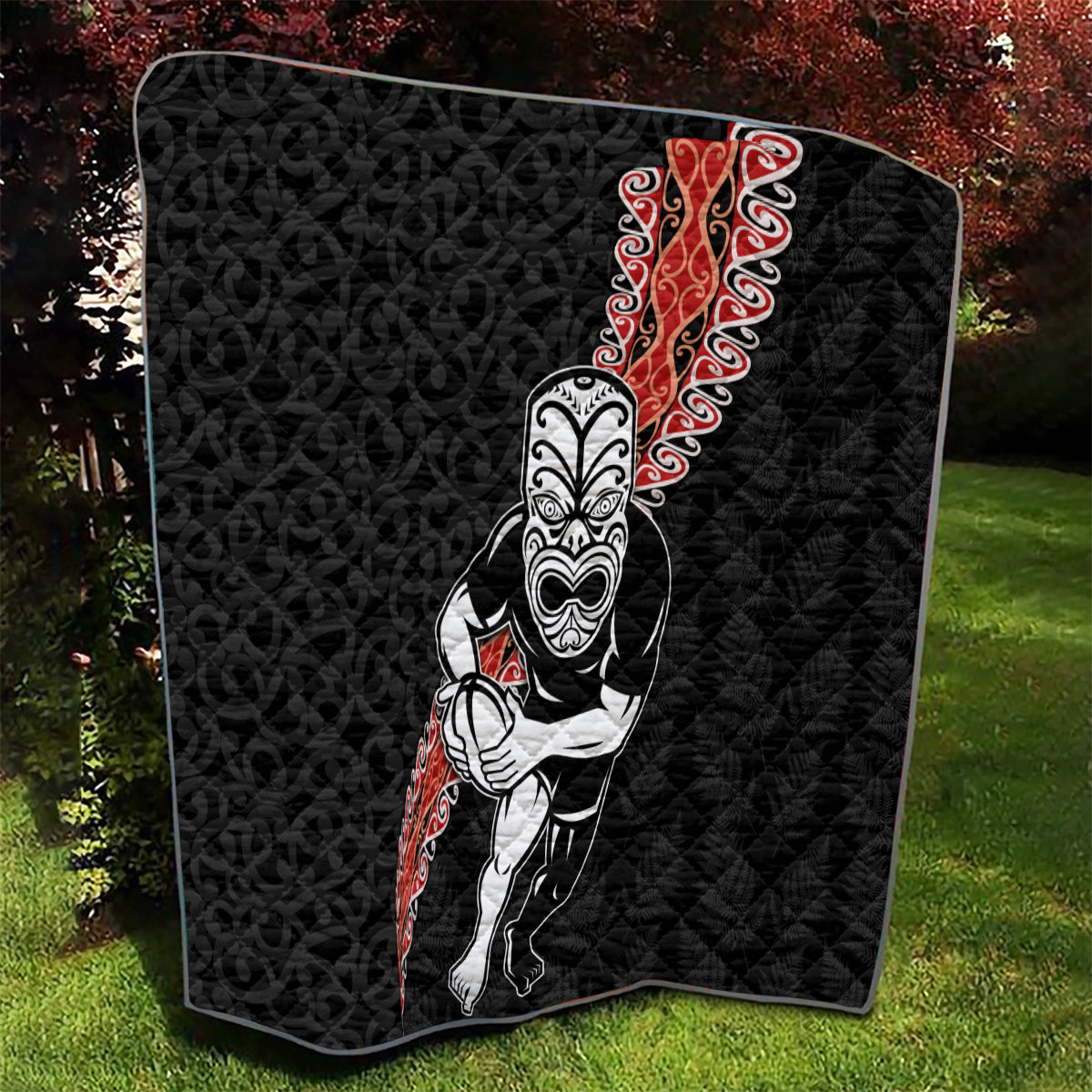 New Zealand Maori Warrior Rugby Quilt Maori and Silver Fern Half Style LT03 - Polynesian Pride