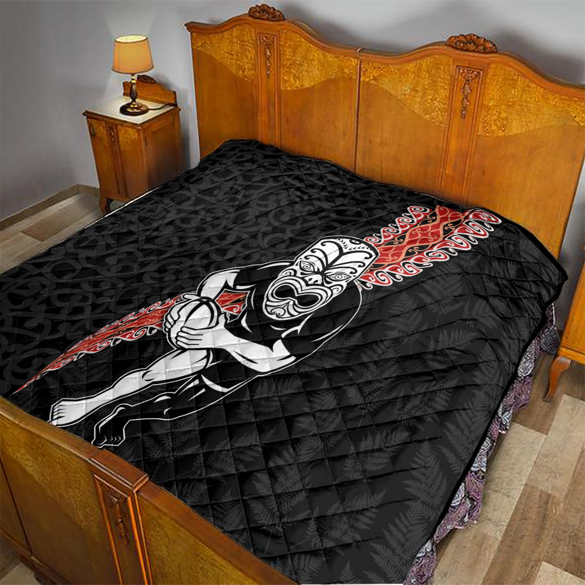 New Zealand Maori Warrior Rugby Quilt Maori and Silver Fern Half Style LT03 - Polynesian Pride