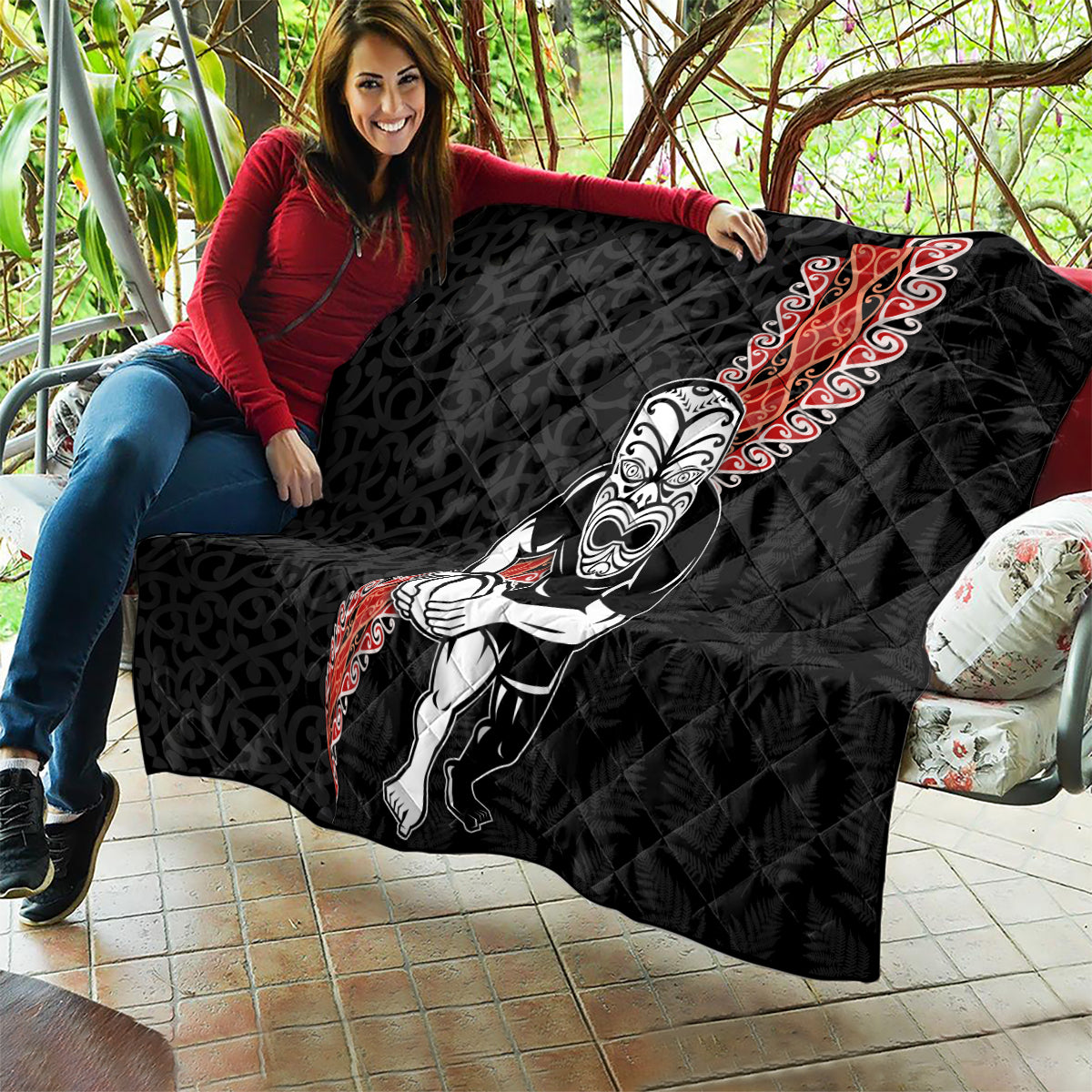 New Zealand Maori Warrior Rugby Quilt Maori and Silver Fern Half Style LT03 - Polynesian Pride
