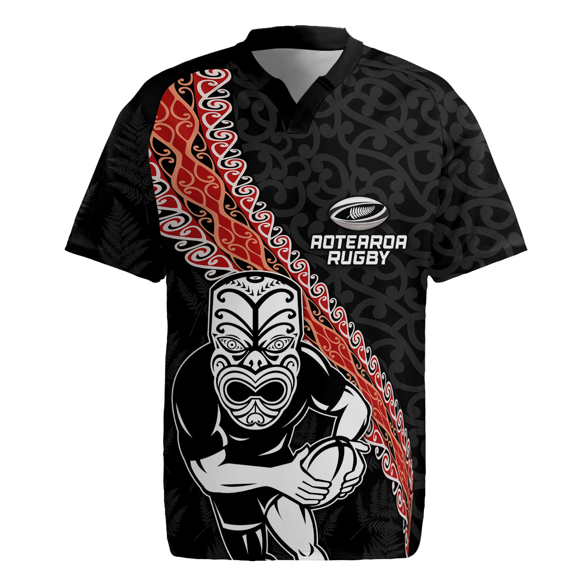 New Zealand Maori Warrior Rugby Rugby Jersey Maori and Silver Fern Half Style
