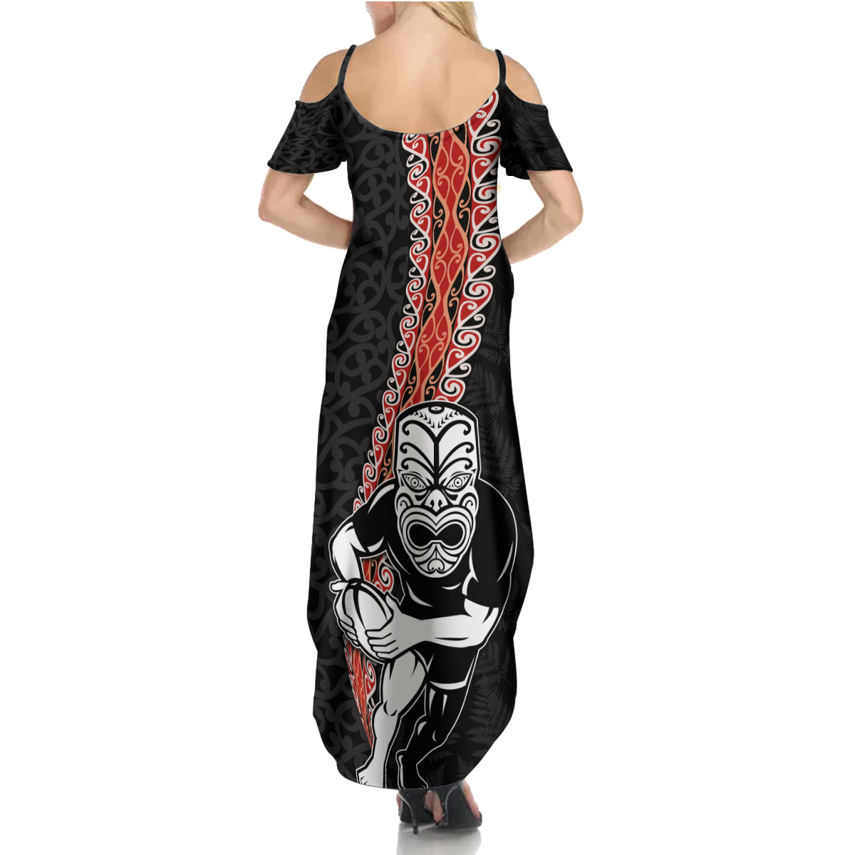 New Zealand Maori Warrior Rugby Summer Maxi Dress Maori and Silver Fern Half Style