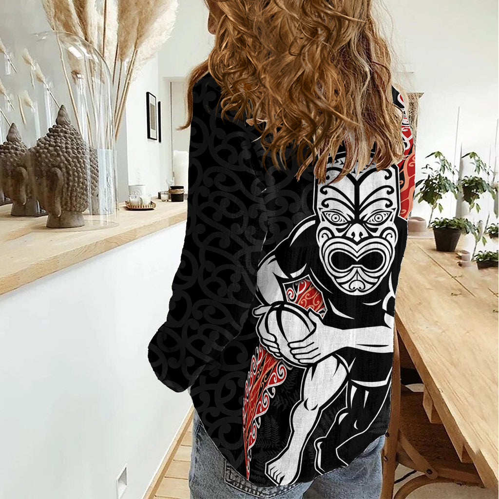 New Zealand Maori Warrior Rugby Women Casual Shirt Maori and Silver Fern Half Style LT03 - Polynesian Pride