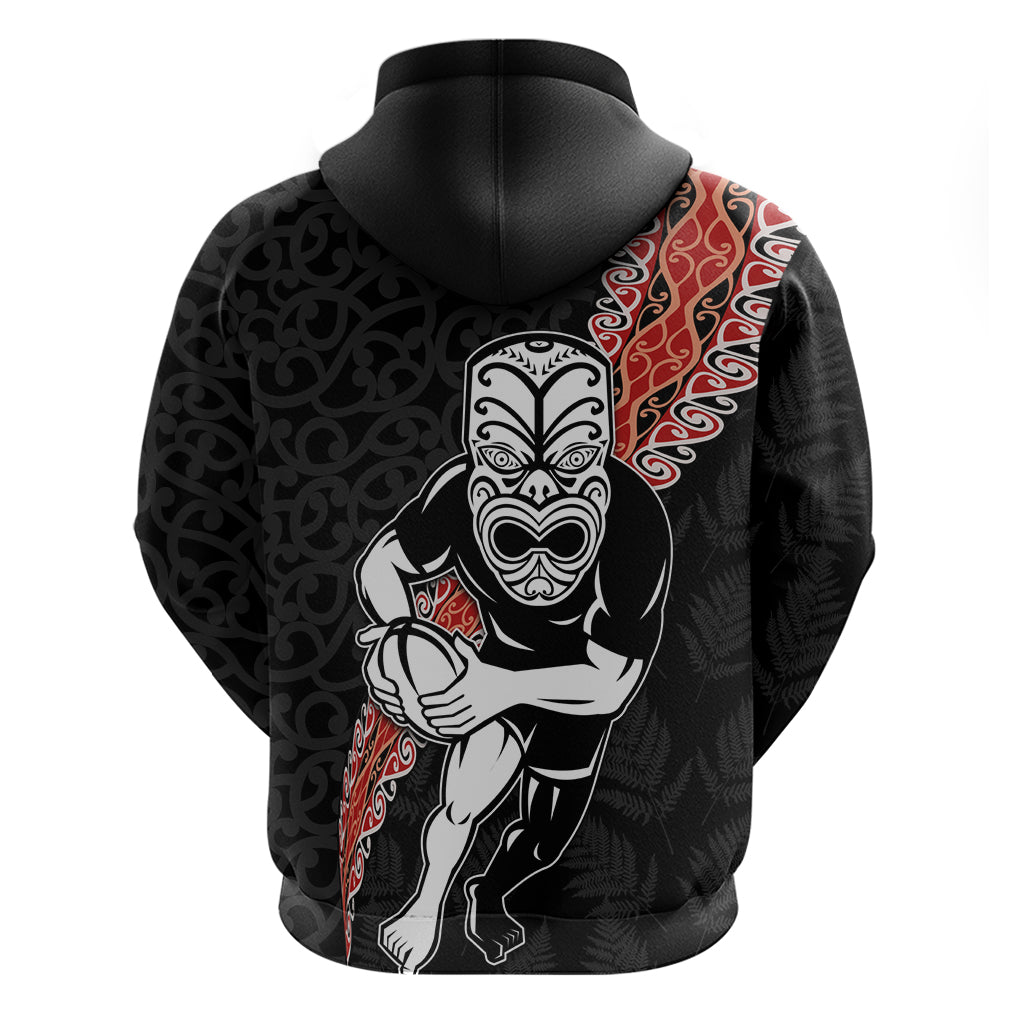New Zealand Maori Warrior Rugby Zip Hoodie Maori and Silver Fern Half Style