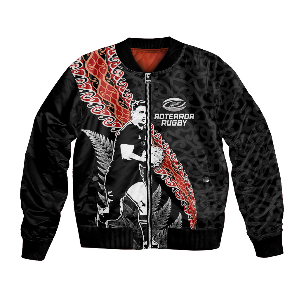 New Zealand Maori Rugby Player Bomber Jacket Maori and Silver Fern Half Style
