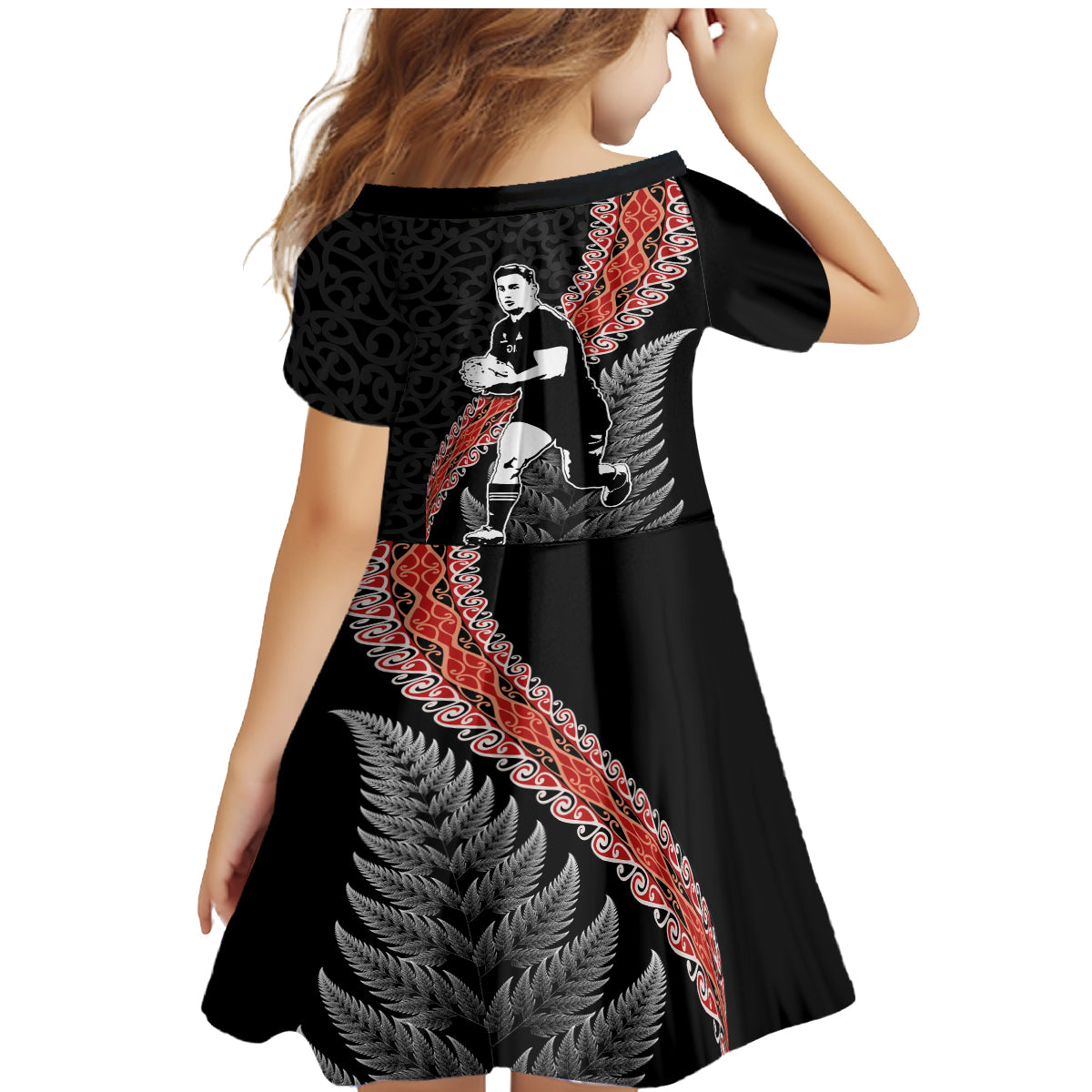 New Zealand Maori Rugby Player Family Matching Mermaid Dress and Hawaiian Shirt Maori and Silver Fern Half Style LT03 - Polynesian Pride