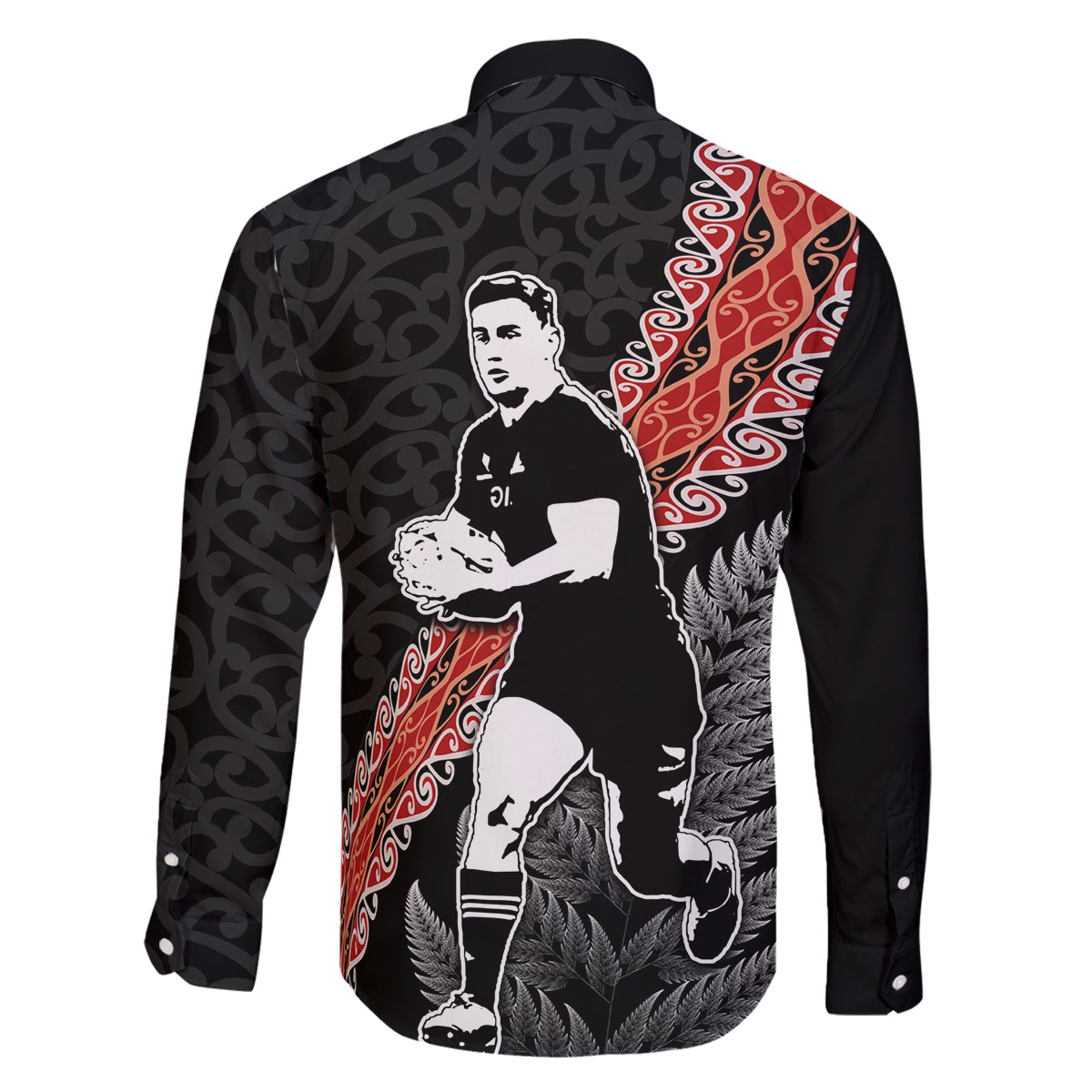 New Zealand Maori Rugby Player Family Matching Off The Shoulder Long Sleeve Dress and Hawaiian Shirt Maori and Silver Fern Half Style