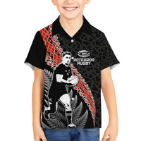 New Zealand Maori Rugby Player Family Matching Puletasi and Hawaiian Shirt Maori and Silver Fern Half Style LT03 Son's Shirt Black - Polynesian Pride