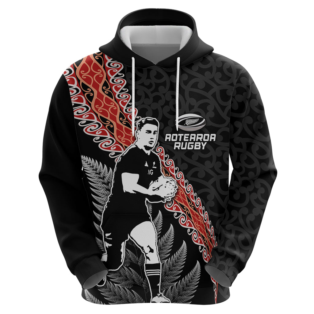 New Zealand Maori Rugby Player Hoodie Maori and Silver Fern Half Style