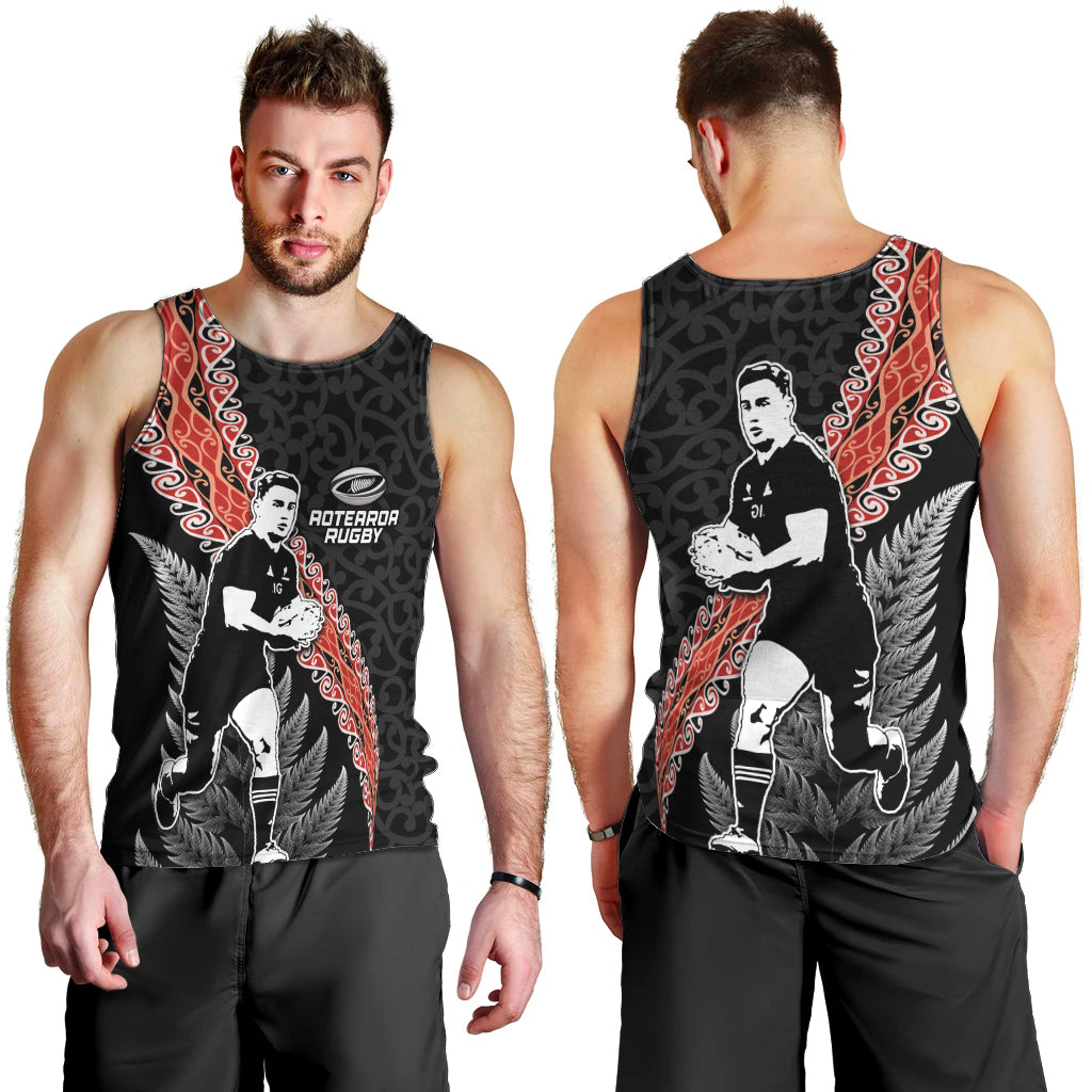 New Zealand Maori Rugby Player Men Tank Top Maori and Silver Fern Half Style LT03 - Polynesian Pride