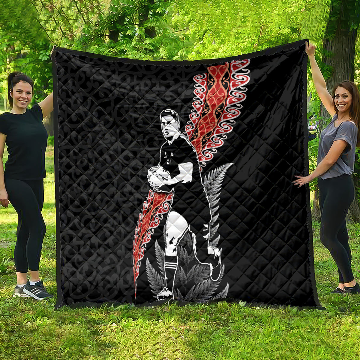 New Zealand Maori Rugby Player Quilt Maori and Silver Fern Half Style LT03 - Polynesian Pride