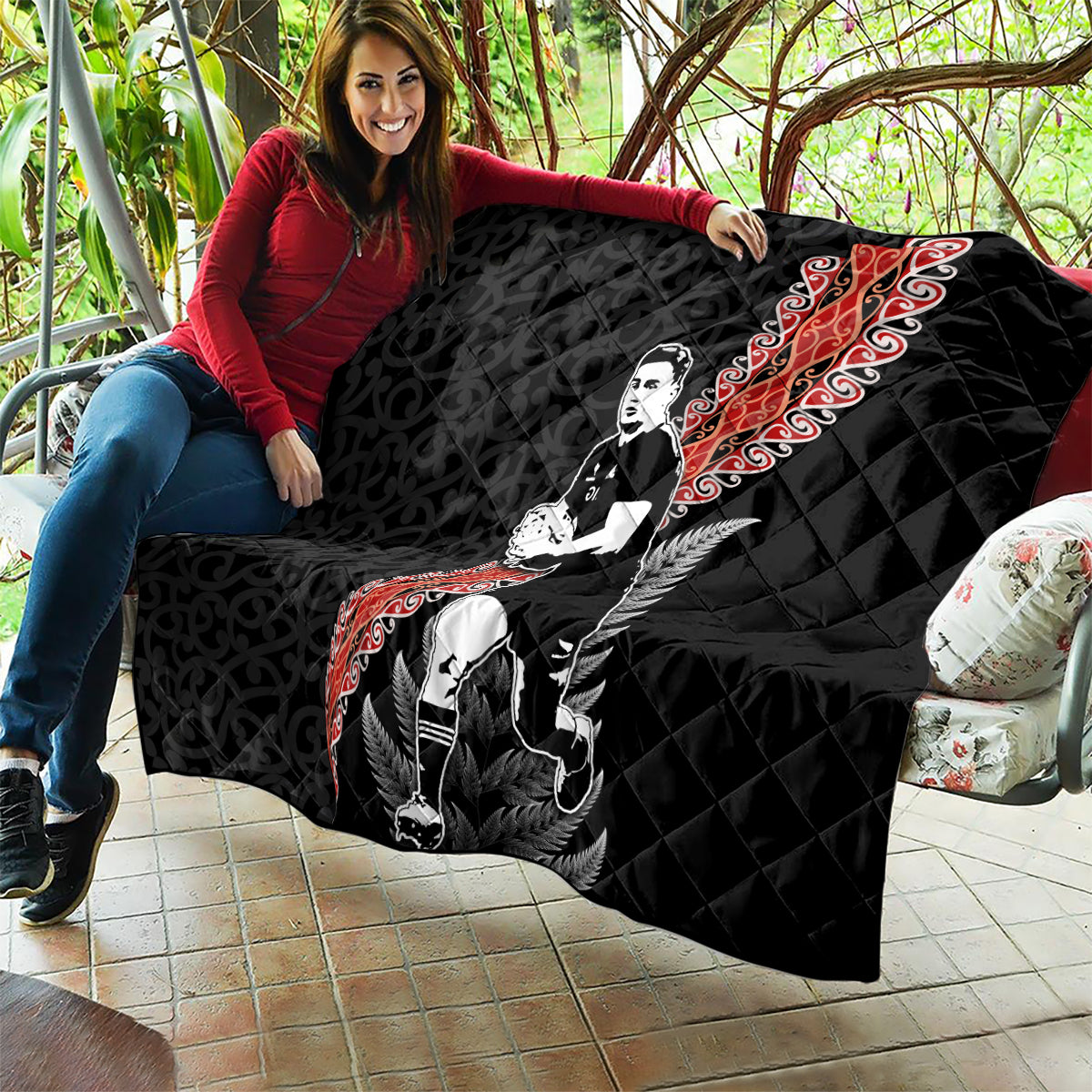 New Zealand Maori Rugby Player Quilt Maori and Silver Fern Half Style LT03 - Polynesian Pride