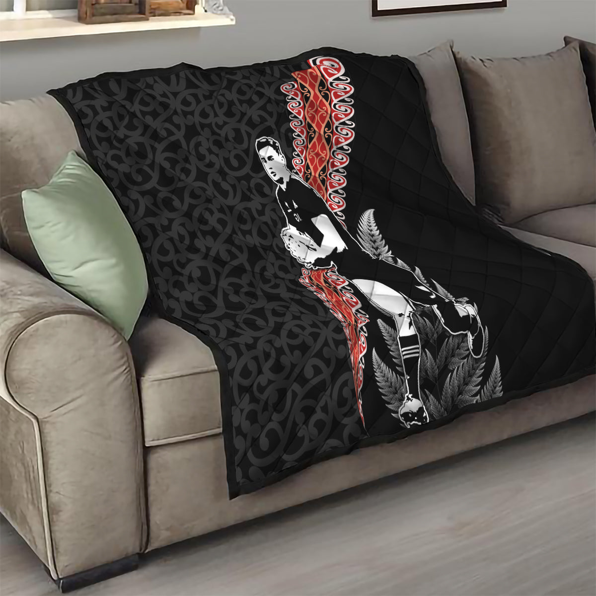 New Zealand Maori Rugby Player Quilt Maori and Silver Fern Half Style LT03 - Polynesian Pride