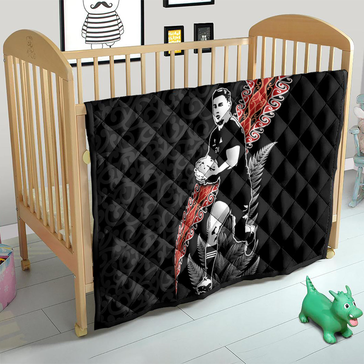 New Zealand Maori Rugby Player Quilt Maori and Silver Fern Half Style LT03 - Polynesian Pride