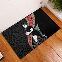 New Zealand Maori Rugby Player Rubber Doormat Maori and Silver Fern Half Style LT03 Black - Polynesian Pride