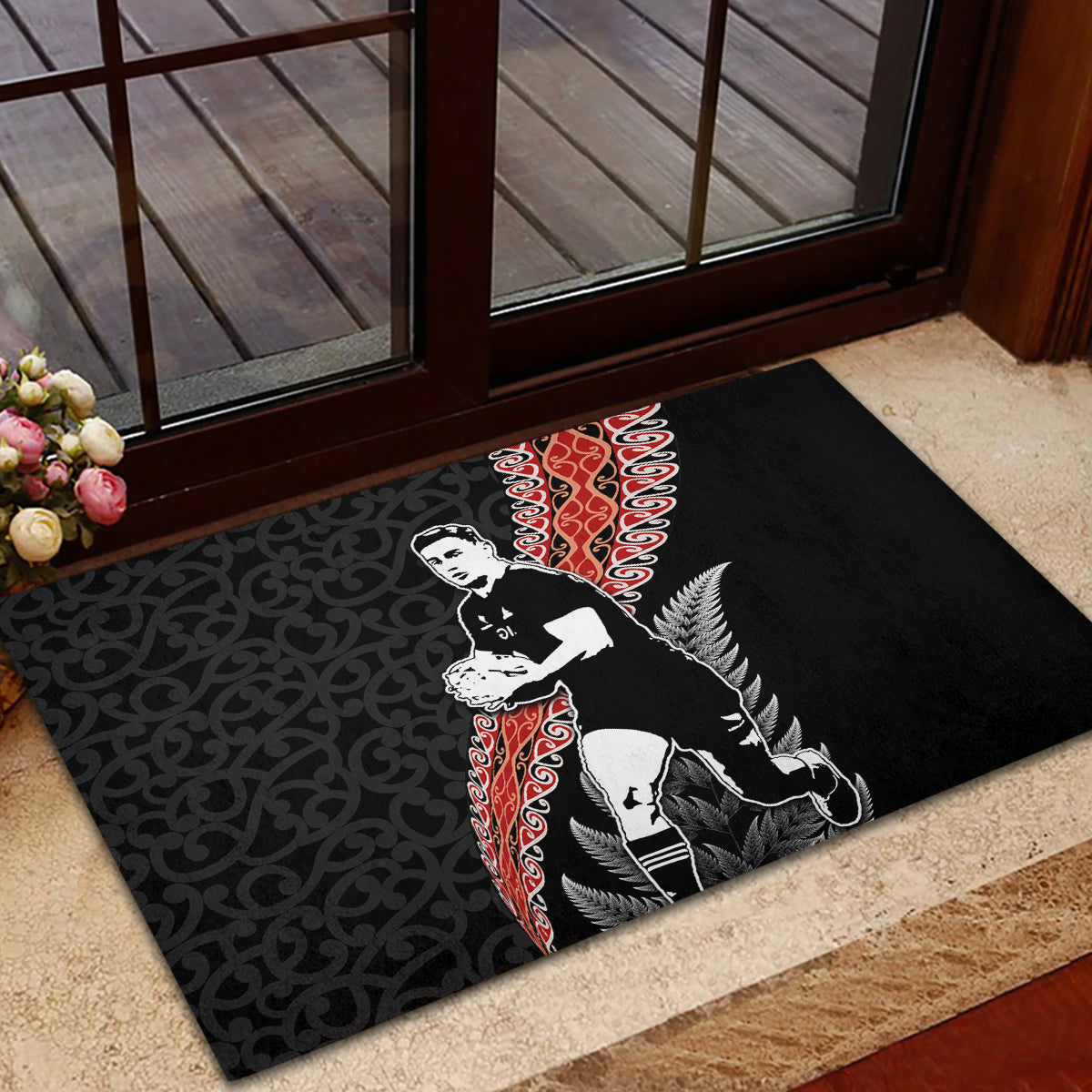 New Zealand Maori Rugby Player Rubber Doormat Maori and Silver Fern Half Style LT03 - Polynesian Pride