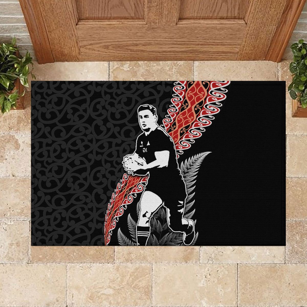 New Zealand Maori Rugby Player Rubber Doormat Maori and Silver Fern Half Style LT03 - Polynesian Pride