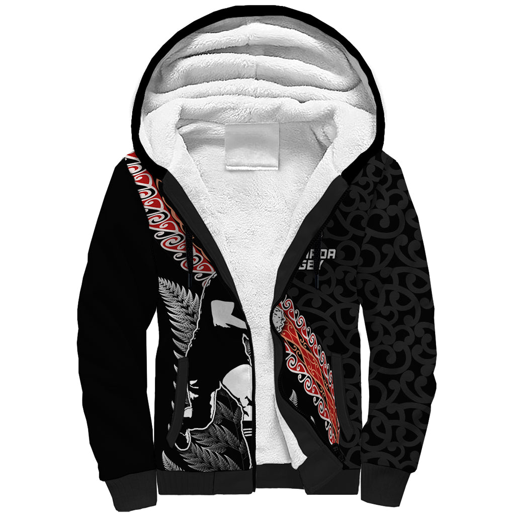 New Zealand Maori Rugby Player Sherpa Hoodie Maori and Silver Fern Half Style