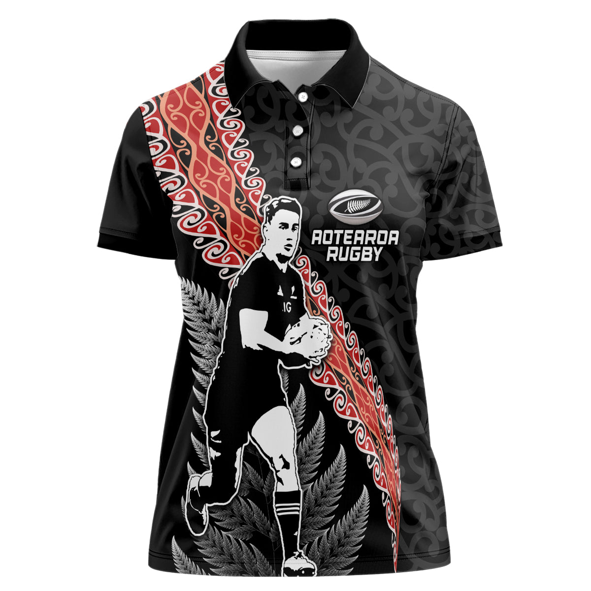 New Zealand Maori Rugby Player Women Polo Shirt Maori and Silver Fern Half Style