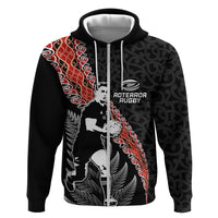 New Zealand Maori Rugby Player Zip Hoodie Maori and Silver Fern Half Style