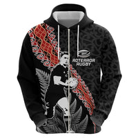 New Zealand Maori Rugby Player Zip Hoodie Maori and Silver Fern Half Style