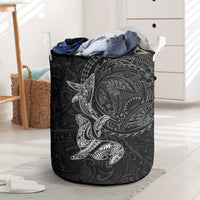 Hawaiian Monk Seal and Whale Laundry Basket Kakau Tribal Pattern Grayscale