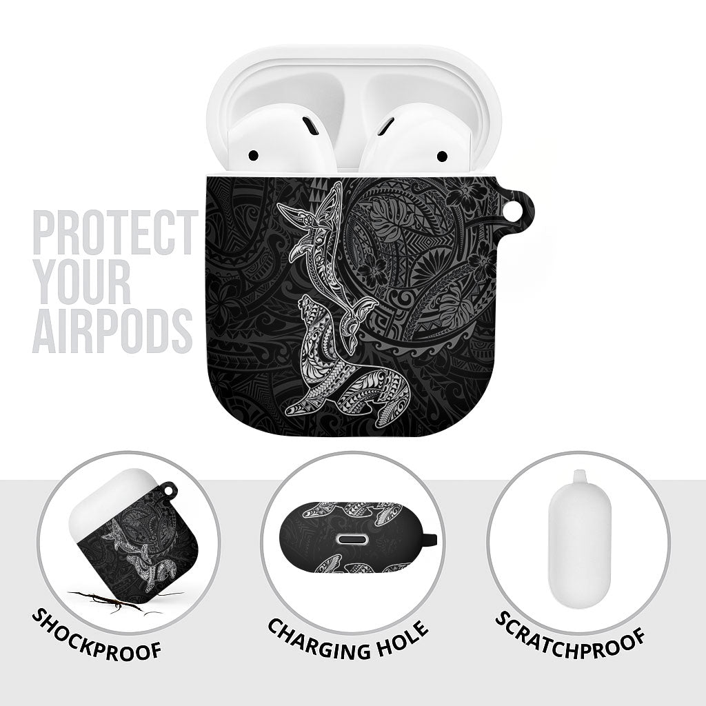 Hawaiian Monk Seal and Whale AirPods Case Kakau Tribal Pattern Grayscale