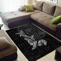 Hawaiian Monk Seal and Whale Area Rug Kakau Tribal Pattern Grayscale