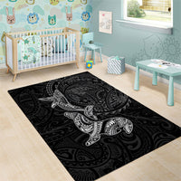 Hawaiian Monk Seal and Whale Area Rug Kakau Tribal Pattern Grayscale