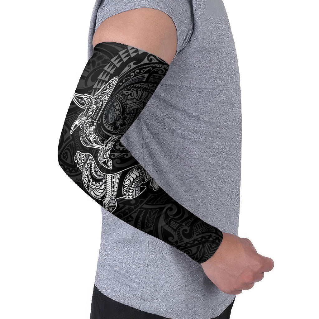 Hawaiian Monk Seal and Whale Arm Sleeves Kakau Tribal Pattern Grayscale