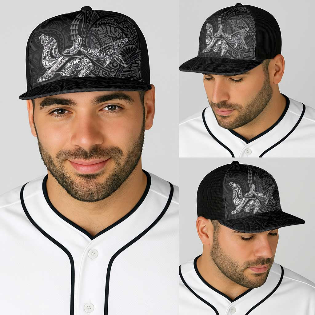 Hawaiian Monk Seal and Whale Baseball Net Cap Kakau Tribal Pattern Grayscale LT03 - Polynesian Pride