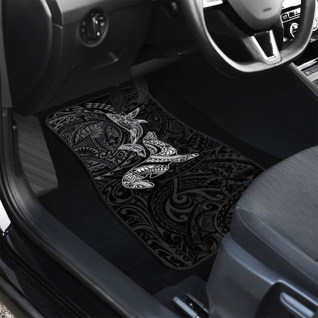 Hawaiian Monk Seal and Whale Car Mats Kakau Tribal Pattern Grayscale