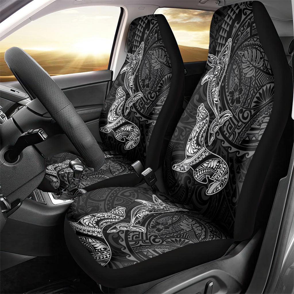 Hawaiian Monk Seal and Whale Car Seat Cover Kakau Tribal Pattern Grayscale