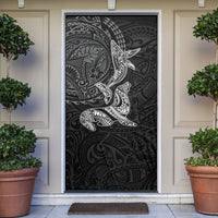 Hawaiian Monk Seal and Whale Door Cover Kakau Tribal Pattern Grayscale LT03 Black - Polynesian Pride