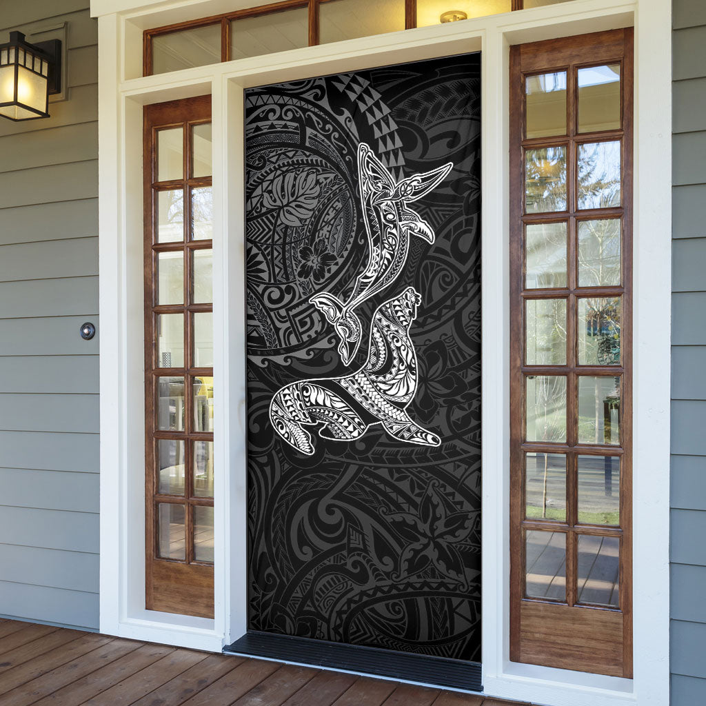 Hawaiian Monk Seal and Whale Door Cover Kakau Tribal Pattern Grayscale LT03 - Polynesian Pride