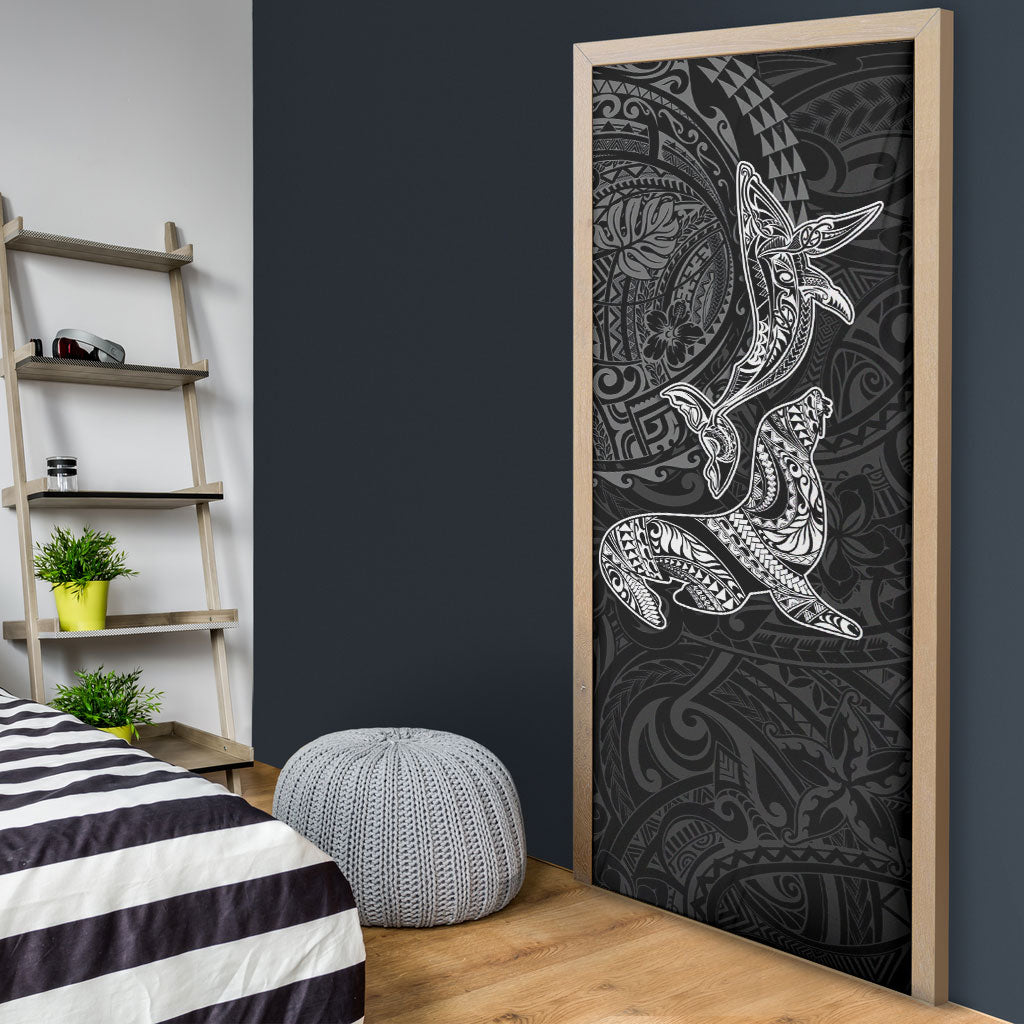 Hawaiian Monk Seal and Whale Door Cover Kakau Tribal Pattern Grayscale LT03 - Polynesian Pride