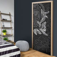 Hawaiian Monk Seal and Whale Door Cover Kakau Tribal Pattern Grayscale LT03 - Polynesian Pride