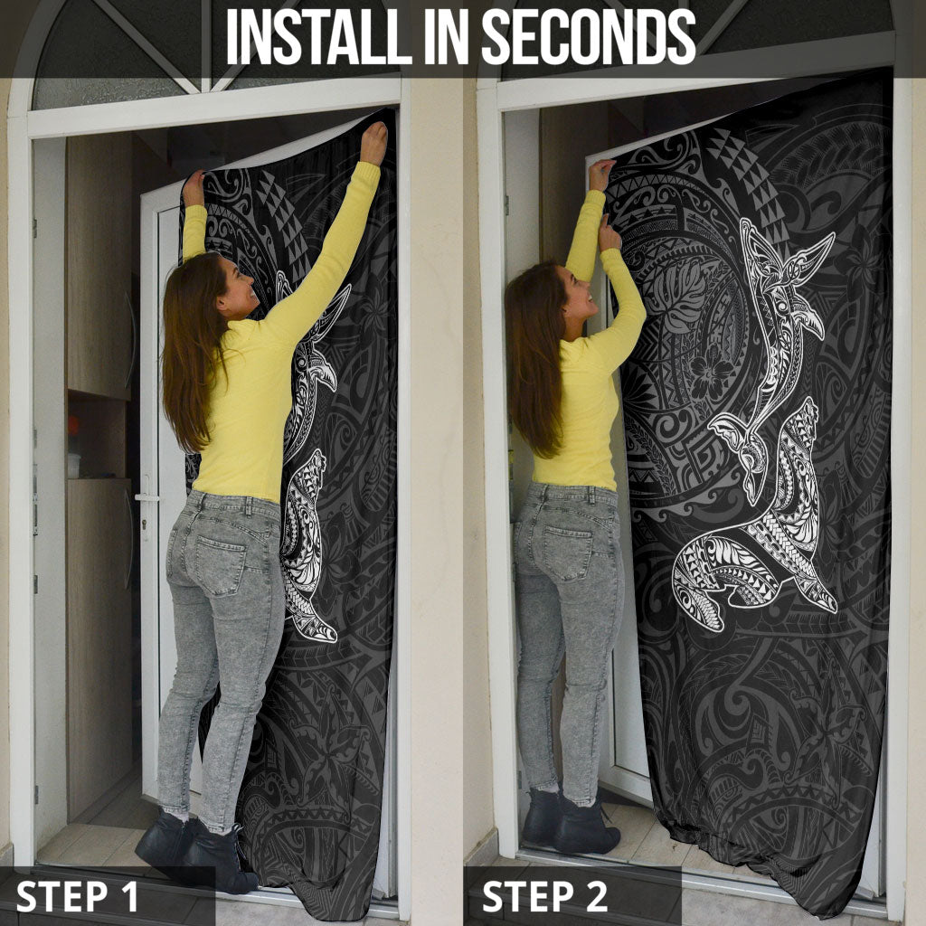 Hawaiian Monk Seal and Whale Door Cover Kakau Tribal Pattern Grayscale LT03 - Polynesian Pride