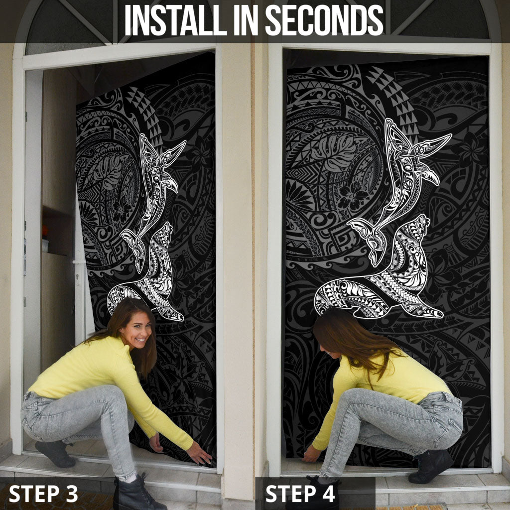 Hawaiian Monk Seal and Whale Door Cover Kakau Tribal Pattern Grayscale LT03 - Polynesian Pride