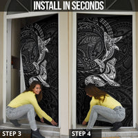 Hawaiian Monk Seal and Whale Door Cover Kakau Tribal Pattern Grayscale LT03 - Polynesian Pride