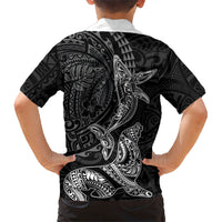 Hawaiian Monk Seal and Whale Family Matching Mermaid Dress and Hawaiian Shirt Kakau Tribal Pattern Grayscale LT03 - Polynesian Pride