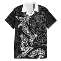 Hawaiian Monk Seal and Whale Family Matching Short Sleeve Bodycon Dress and Hawaiian Shirt Kakau Tribal Pattern Grayscale LT03 Dad's Shirt - Short Sleeve Black - Polynesian Pride