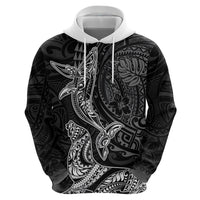 Hawaiian Monk Seal and Whale Hoodie Kakau Tribal Pattern Grayscale