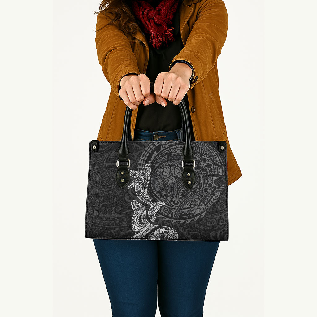 Hawaiian Monk Seal and Whale Leather Bag Kakau Tribal Pattern Grayscale