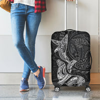 Hawaiian Monk Seal and Whale Luggage Cover Kakau Tribal Pattern Grayscale