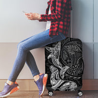 Hawaiian Monk Seal and Whale Luggage Cover Kakau Tribal Pattern Grayscale