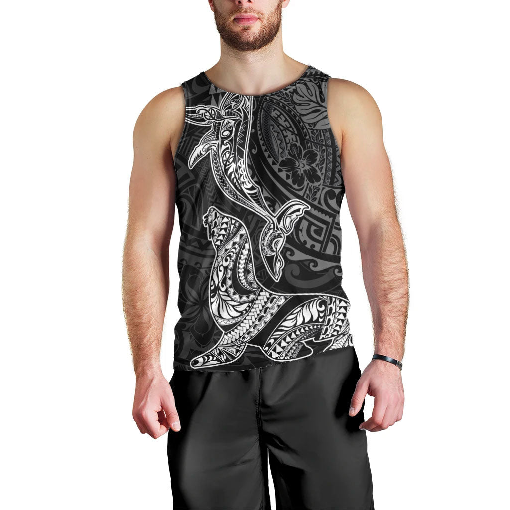 Hawaiian Monk Seal and Whale Men Tank Top Kakau Tribal Pattern Grayscale