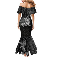 Hawaiian Monk Seal and Whale Mermaid Dress Kakau Tribal Pattern Grayscale LT03 - Polynesian Pride