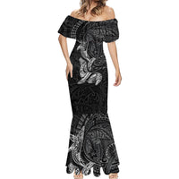 Hawaiian Monk Seal and Whale Mermaid Dress Kakau Tribal Pattern Grayscale LT03 - Polynesian Pride