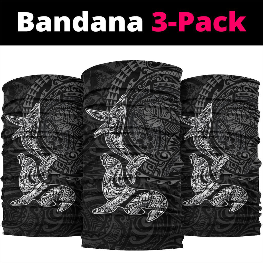 Hawaiian Monk Seal and Whale Neck Gaiter Kakau Tribal Pattern Grayscale LT03 package One Size: 25*50cm Black - Polynesian Pride